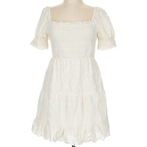 American Eagle Outfitters Cream Smocked Mini Dress